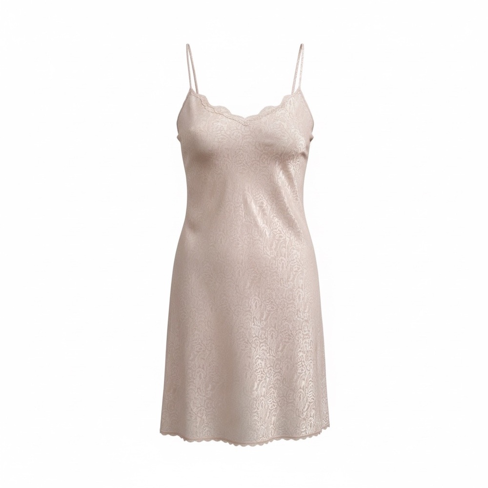 VTG Jessica Pink Cream Satin Slip Dress Lace Trim Romantic Lingerie Nightgown